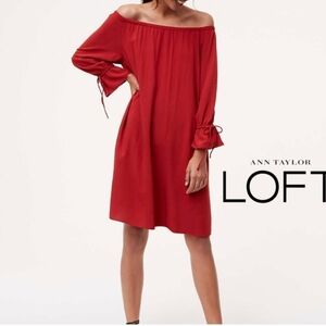 LOFT Dress Tie Cuff Off The Shoulder Red Size Small